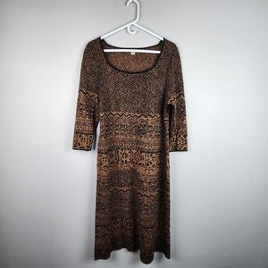 Peruvian Connection Kashmiri Aztec Jacquard Pima Cotton Knit Midi Dress Size XL
